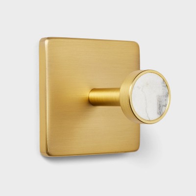 Metal and Faux Marble Single Hook Gold - Threshold™: Wall Towel Hook, Gold Plated Decorative Hook, 10 lb Capacity