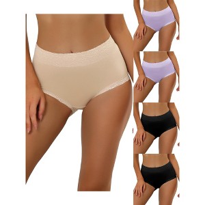 Allegra K Women's Cotton High-Rise Lace Trim Tummy Control 5 Packs Full Coverage Briefs - 1 of 4