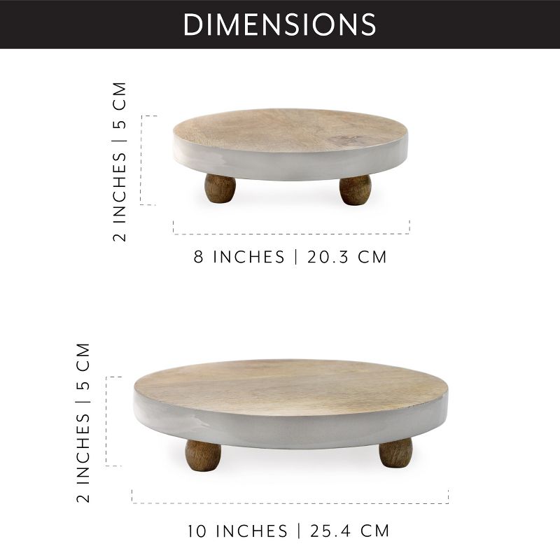AuldHome Design Farmhouse Round Wooden Risers 2pc Set, Rustic Decorative Risers for Display w/ Wood and Enamel, 3 of 8