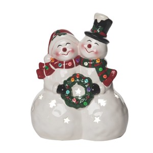 Transpac Ceramic 10.25 in. White Christmas Light Up Snow Couple - 1 of 4