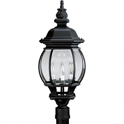 Progress Lighting, Onion Collection, 4-Light Post Lantern, Textured Black, Clear Beveled Glass Panels