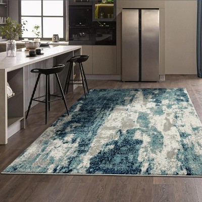 Light Blue Abstract Synthetic Easy Care Area Rug 2' x 3'