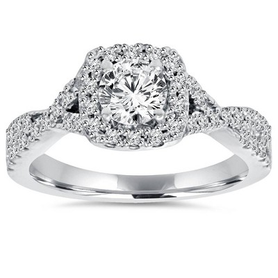 Pompeii3 1ct Cushion Halo Diamond Engagement Ring 14K White Gold