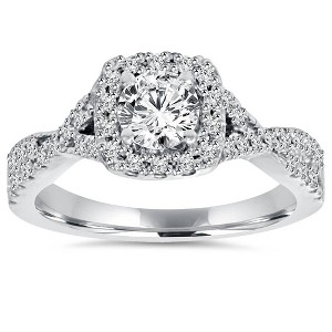 Pompeii3 1ct Cushion Halo Diamond Engagement Ring 14K White Gold - 1 of 4