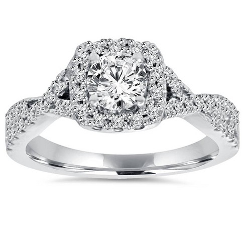 Pompeii3 1ct Cushion Halo Diamond Engagement Ring 14k White Gold - Size ...
