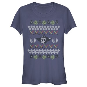 Juniors Womens Star Wars Ugly Christmas Yoda T-Shirt - 1 of 3
