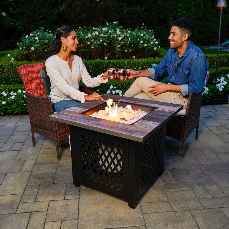 Endless Summer 30 Inch Square Outdoor UV Printed 50,000 BTU LP Gas Fire Pit​ Table with Faux Mantel and Stamped Steel Base, 2 of 9
