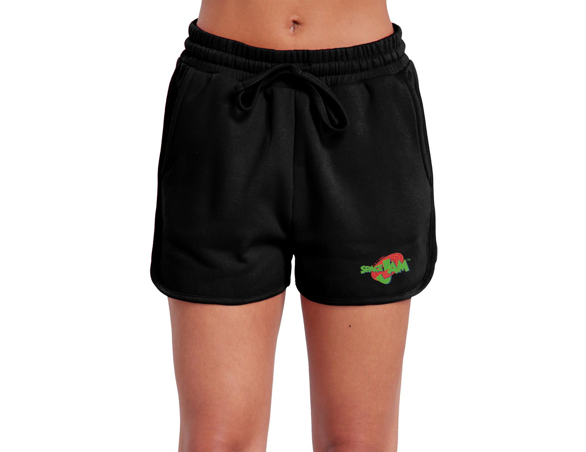Women's Space Jam Logo Casual Drawstring Cotton Sweat Shorts With Pockets