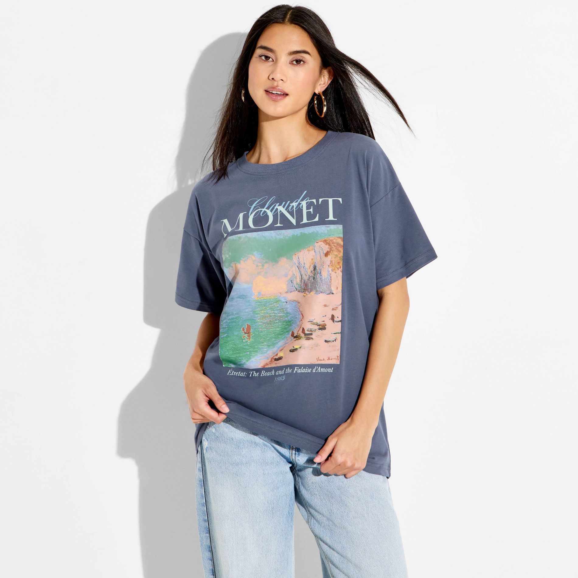Women's Monet Seaside Oversized Short Sleeve Graphic T-Shirt - Dark Gray Floral