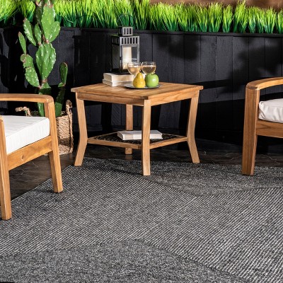 Charcoal Gray Round Braided Synthetic Indoor/Outdoor Rug