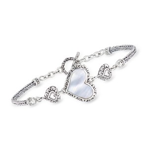 Ross-Simons Mother-Of-Pearl Bali-Style Heart Bracelet in Sterling Silver - 1 of 4