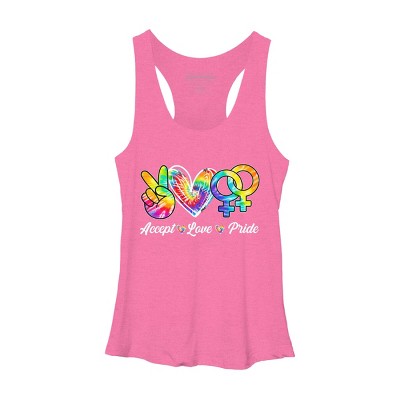Adult Design By Humans Accept Love LGBTQIA+ Pride Tie Dye Rainbow By HARGOORacerback Tank Top