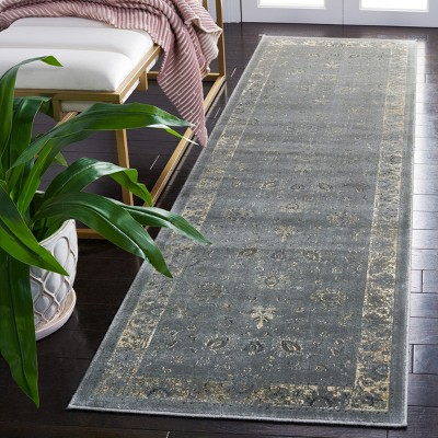 Vintage Grey and Multicolor Viscose Runner Rug, 2'2" x 10'