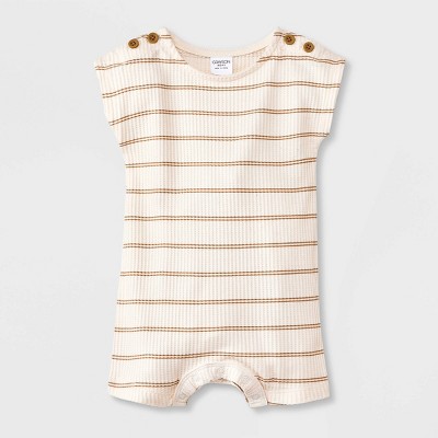 Baby Boy 100% Cotton Solid/Striped Button Up Cap-sleeve Romper