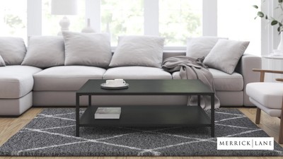 Off-White and Gray Trellis Shag 5' x 7' Area Rug