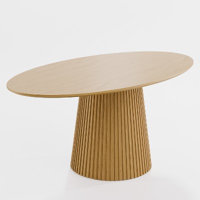 Lirago Brown Elliptical Dining Table 67x33.5x31 Inch Seats 6 with Tapered Pedestal Base