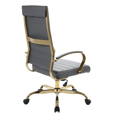 Benmar High-Back Swivel Office Chair in Gray Leather with Metal Frame