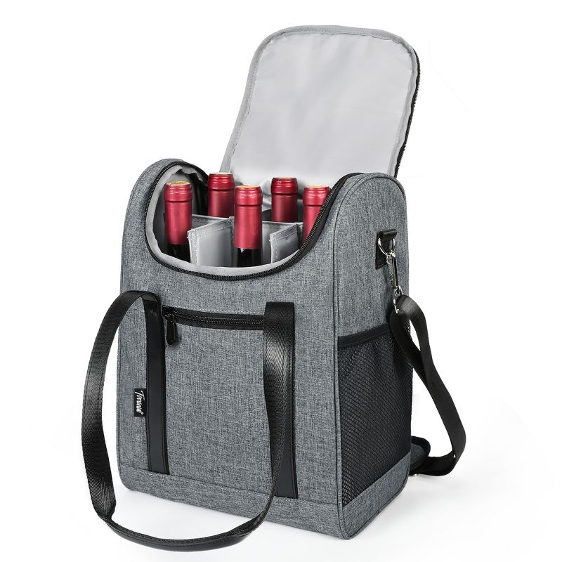 Tirrinia 6 Bottle Wine Cooler Bag - Insulated Padded Portable Versatile Wine Gift carrier Tote Bag for Travel, BYOB Restaurant, Party, Black, 1 of 8