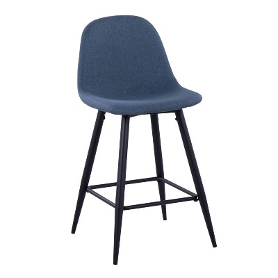Mid-Century Modern Blue Fabric Counter Stools, Set of 2