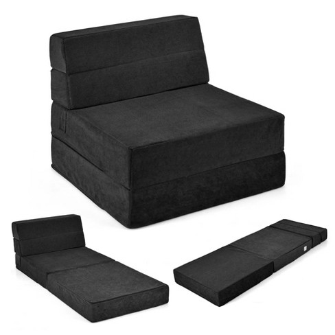 Costway Tri-Fold Fold Down Chair Flip Out Lounger Convertible Sleeper Bed  Couch Dorm New Black