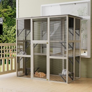 APRILSOUL70.90"Wooden Outdoor Catio Cat Enclosure with Weatherproof Asphalt Roof, Large Walk-in Cat House,Gray - 1 of 4