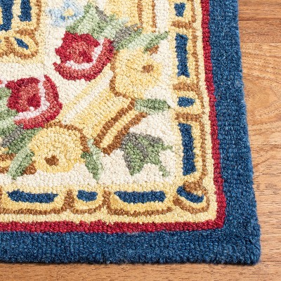 Hand-Tufted Navy and Ivory Wool Square Area Rug