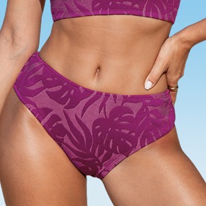 Women's Jacquard Tropical Leaf Mid Waisted Bikini Bottoms Swimsuit - Cupshe - 1 of 4