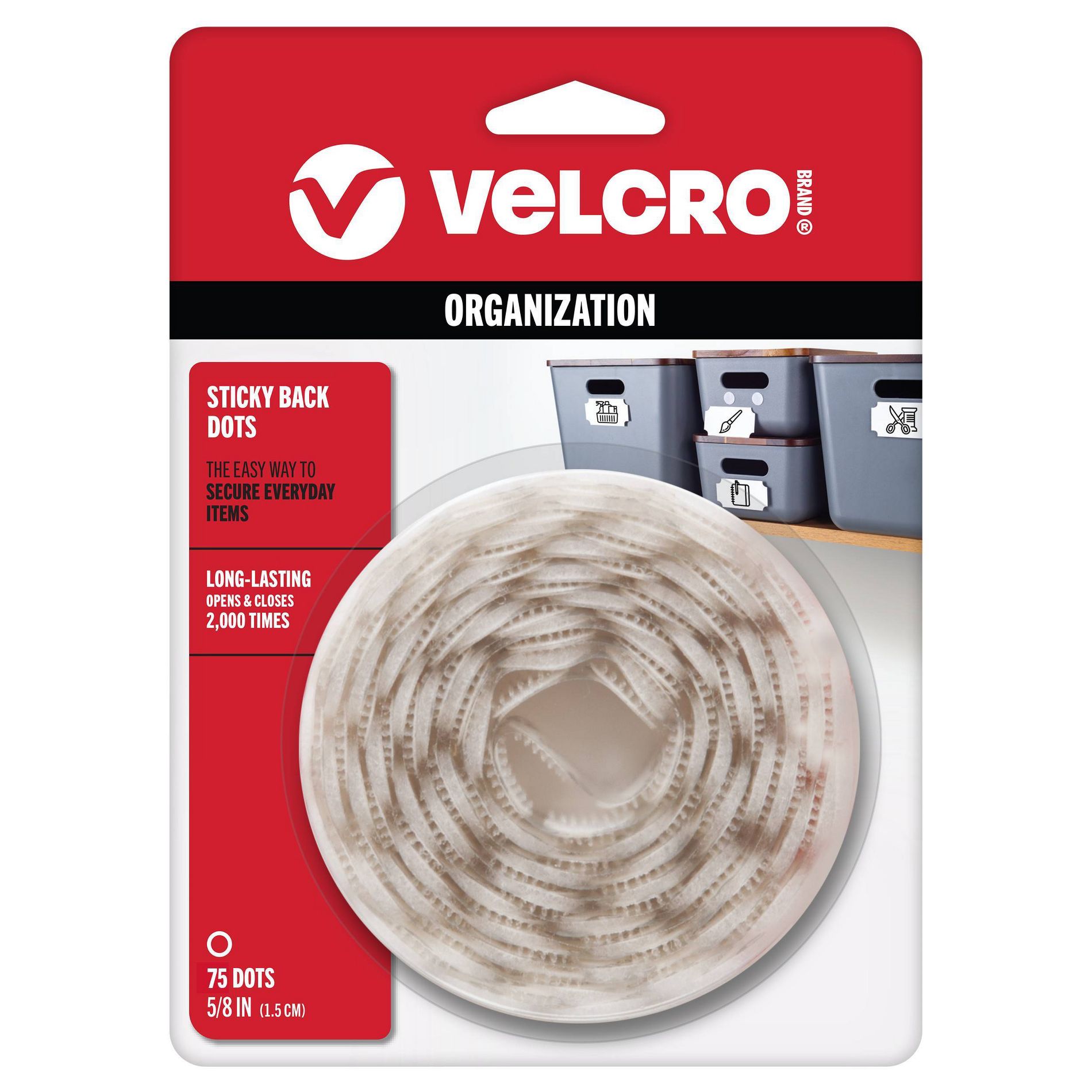 VELCRO 5/8" 75ct Sticky Back Dots Mounting Adhesive for Classroom and Office Organization White