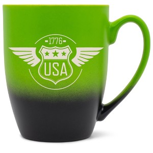 100 North United States of America 10 Ounce Green and Black Two Toned Ombre, Comfortably Fits Your Hands, Ceramic Tea Coffee Cup Mug, USA 1776 - 1 of 1