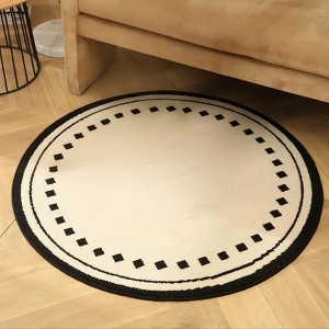 Zarkea™ Minimalist Cream & Black 39" Round Rug, Washable,Polypropylene,Non-Slip Rug for Indoor/Outdoor Use - 1 of 4