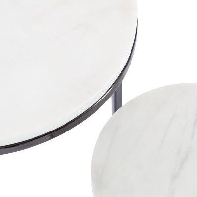 White Marble and Gunmetal Round Nesting Tables Set