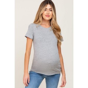 PinkBlush Heather Grey Basic Crew Neck Maternity Tee - 1 of 4