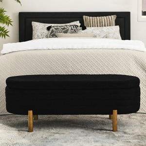 CAVINAS Storage Ottoman Bench, Ottoman Oval Storage Bench, Rubber Wood Leg, Large Blanket Storage Bench, Black - 1 of 4