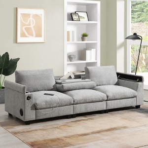 96" Chenille 3-Seater Sectional Sofa with Bluetooth Speaker, Drop-Down Table, Cup Holders, USB Charger, - 1 of 4