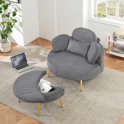 MYINDA 43'' Corduroy Single Comfortable Chair with Storage Ottoman, Suitable for Meeting Room, Living Room, Bedroom