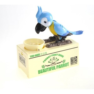 JuzToys Parrot Coin Bank Box, Electric Money Box for Kids, Parrot Shape Money Saving Box Electronic Piggy Bank Robotic Toy, Blue - 1 of 4