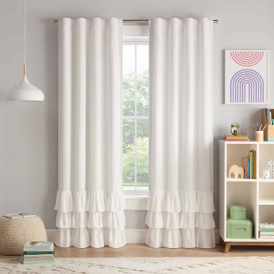 40"x84" Kids' 100% Blackout Tiered Ruffle Curtain Panel with Back Tab White - Eclipse