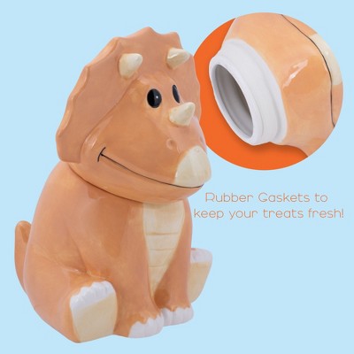 100 North Dolomite Ceramic 10 inch Everyday Cookie & Candy Jar with Airtight Lid: Kitchen Canisters, Pet Treat Containers, Tan Triceratops Dinosaur — фото 3