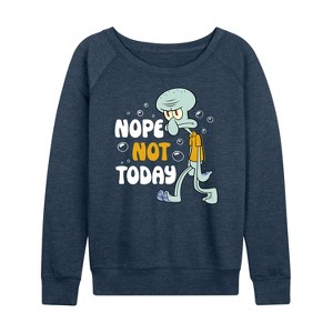 Women's - SpongeBob SquarePants - Squidward Nope Not Today Lightweight French Terry Wide Neck Long Sleeve Shirt - 1 of 4