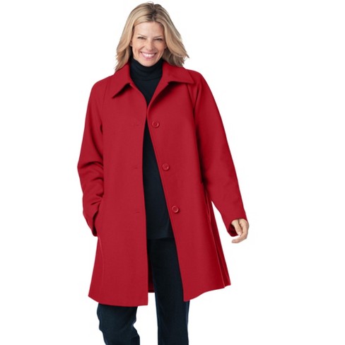 Woman Within Women s Plus Size Wool Blend Classic A Line Coat 20 W Classic Red