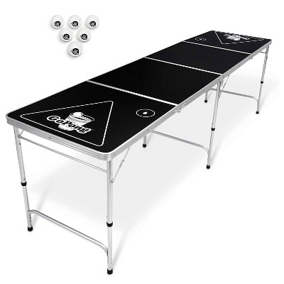 GoPong GP-01 8 Foot Portable Folding Aluminum Pong Tailgate Drinking Party Game Table with 6 Balls, Black