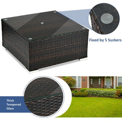 Navy and Brown Steel 5-Piece Patio Rattan Sectional Sofa Set