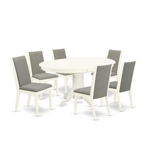 HomeStock 7-Pc Linen White Finish Solid Wood Top Dining Table with 6-Chairs with Butterfly Leaf - 1 of 4