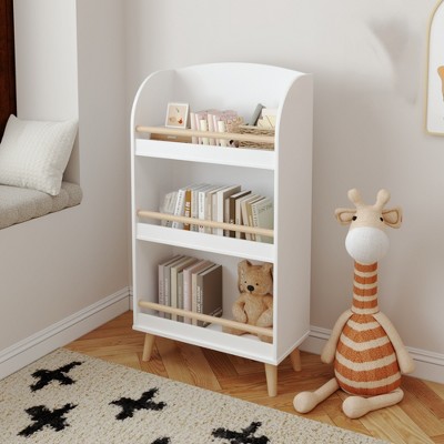 Image of 3-Tier Kids Bookshelf with Toy Organizer, Wood Child Book Shelf, Toy Storage Organizer with Legs, Kids Bookcase for Nursery, Children's Room White