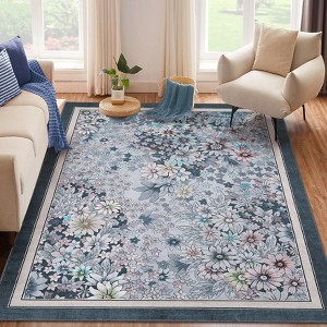 Floral Area Rugs Machine Washable Rugs for Bedroom Non Slip Farmhouse Flower Rustic Rugs for Living Room - 1 of 4