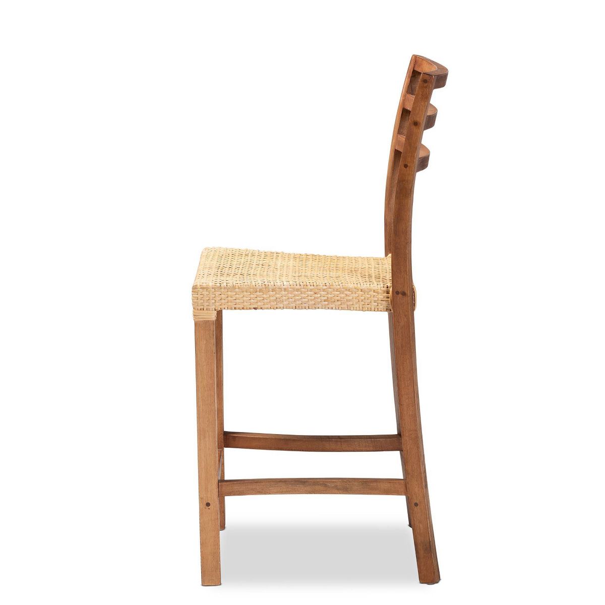 Arthur Wood and Rattan Counter Height Barstool Natural/Walnut - bali & pari: Bohemian Style, No Assembly Required - thumbnail 4