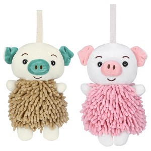 REGALWOVEN Bathroom Kitchen Cute Cartoon Piggy Chenille Soft Absorbent Hand Towel 2 Packs 7" x 11" - 1 of 4