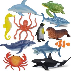 Ocean Sea Life Toy Figures Set for Kids, 12 PCS Realistic Marine, Sea Turtle, Penguin, Seal, Animal Figure Toys for Boys Girls Toddlers - 1 of 4
