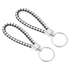 Unique Bargains Braided PU Leather Car Wallet Keychain with Stainless Steel Key Rings 2 Pcs - 1 of 3