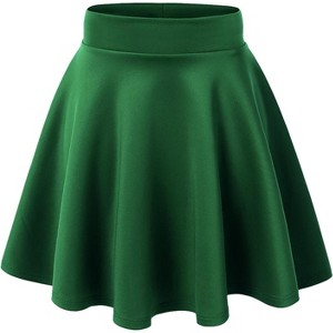 Women's Stretch Flared Skater Skirt - Basic Versatile Mini Style (XS-3XL Plus Size Available) Wb211_green - 1 of 4